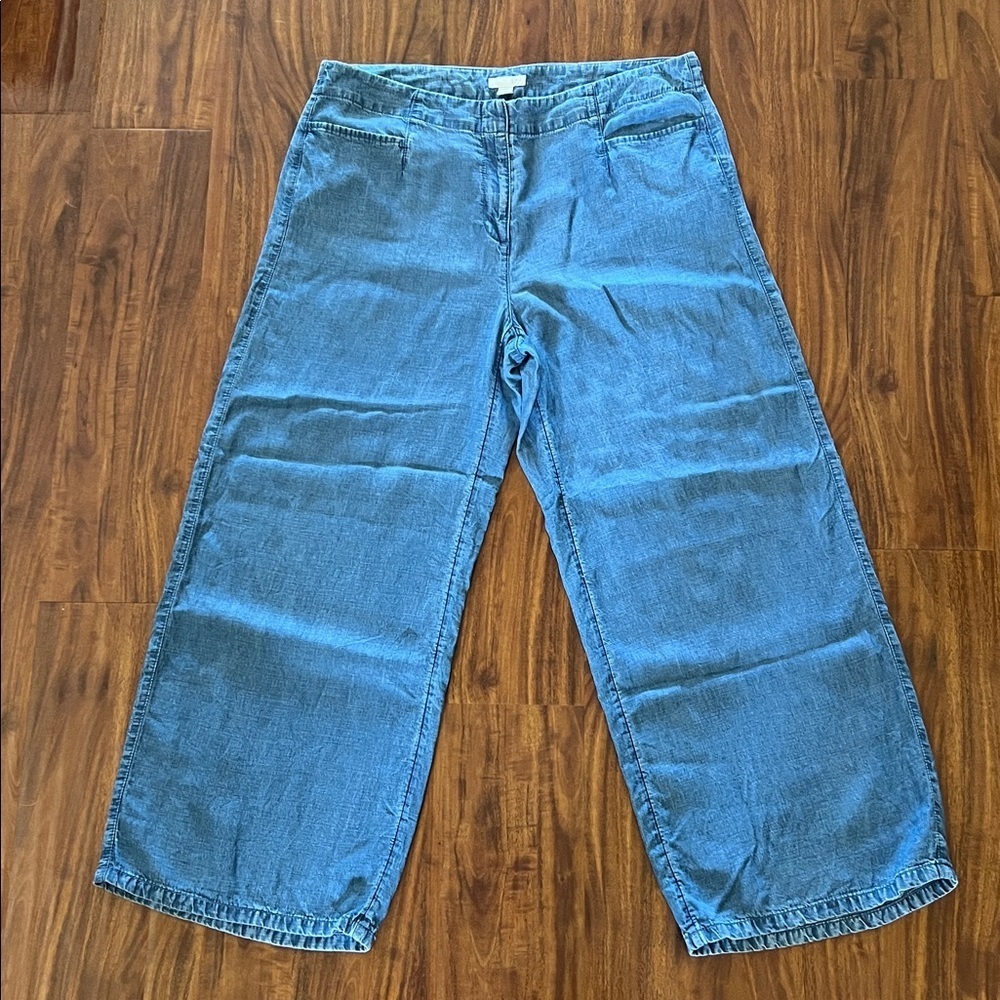 J Jill Chambray Linen Blend Wide Leg Cropped Pants size 10